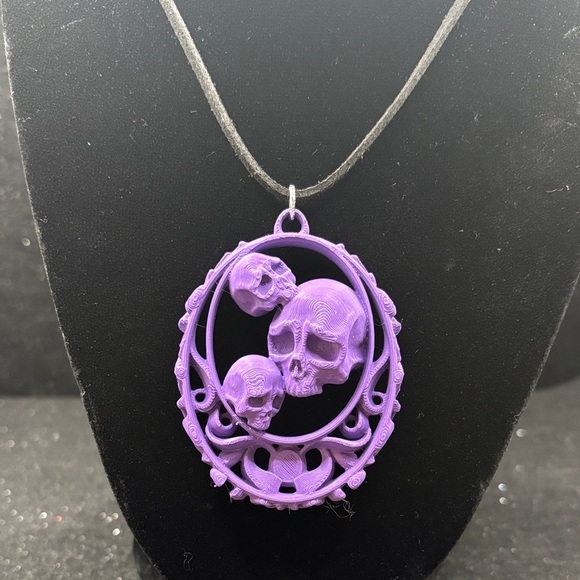 Handmade Jewelry - Gothic Purple Skull Pendant Necklace – Ornate Cameo Style